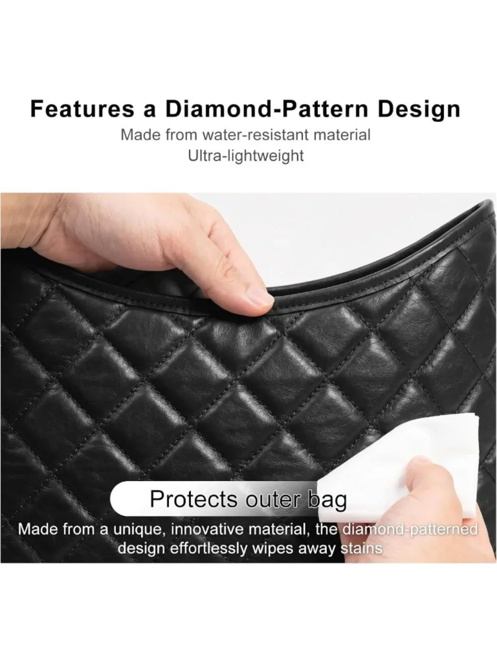 Quilted Purse Organizer Insert for Tote Handbag - Black, Fits Brooklyn 28 Style